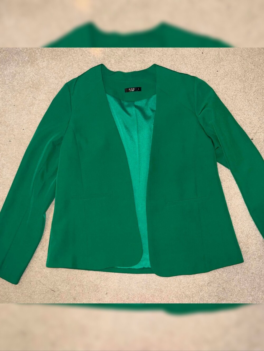 A.C.G. Los Angeles Green Open-Front Blazer Women's Size Large